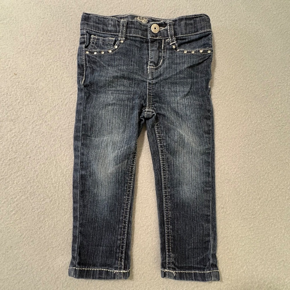 Almost Famous Toddler Girl Jeans 18M Dark Wash Adjustable Waist Sequins Pockets